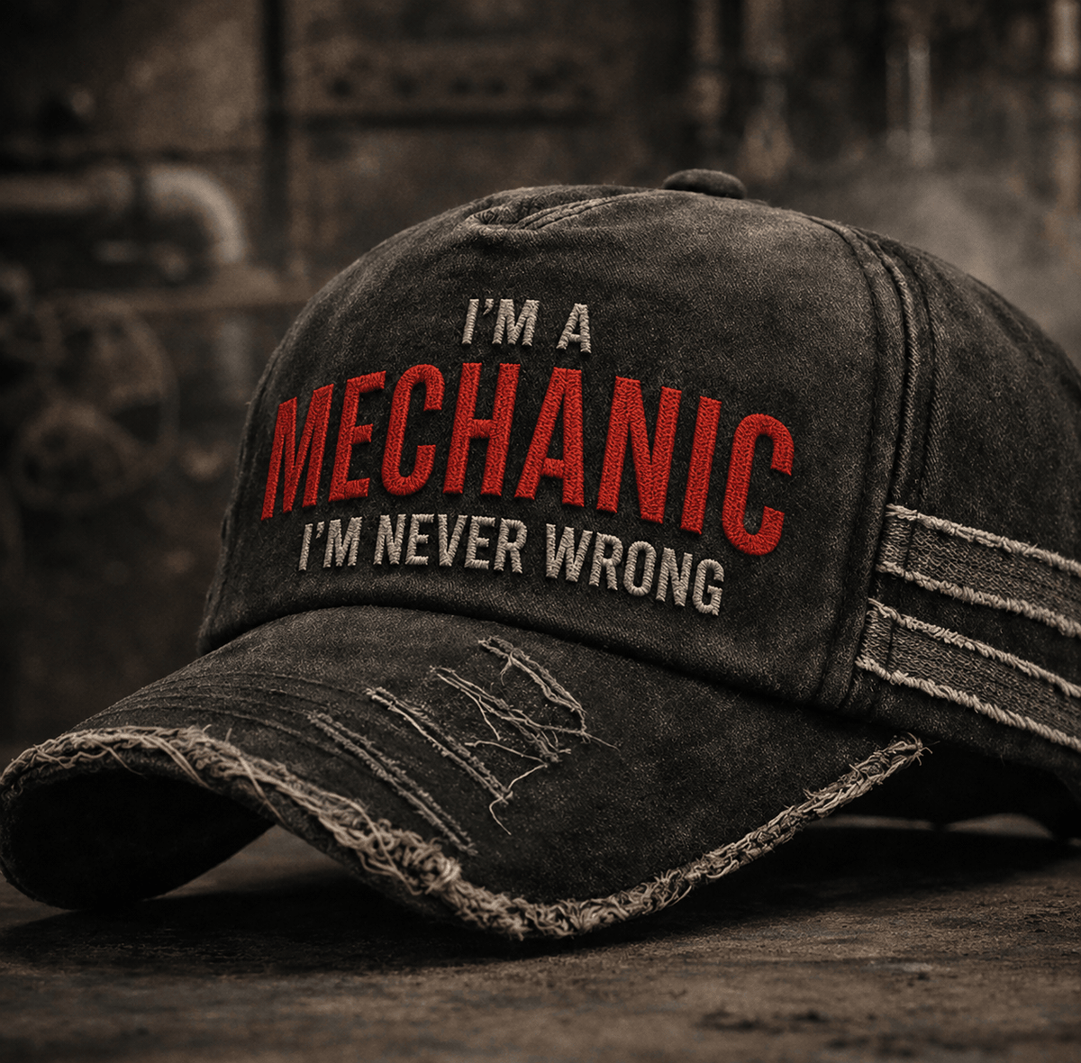 I’m A Mechanic I’m Never Wrong Printed Cap, Funny Mechanic Baseball Hat, Auto Repair Humor Gift for Men