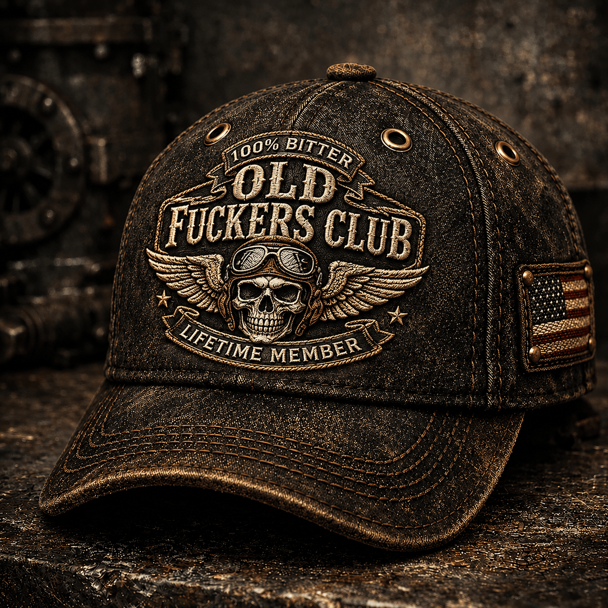Old Fuckers Club Lifetime Member Skull Printed Cap, Funny Old Man Baseball Hat, Biker Humor Gift for Men