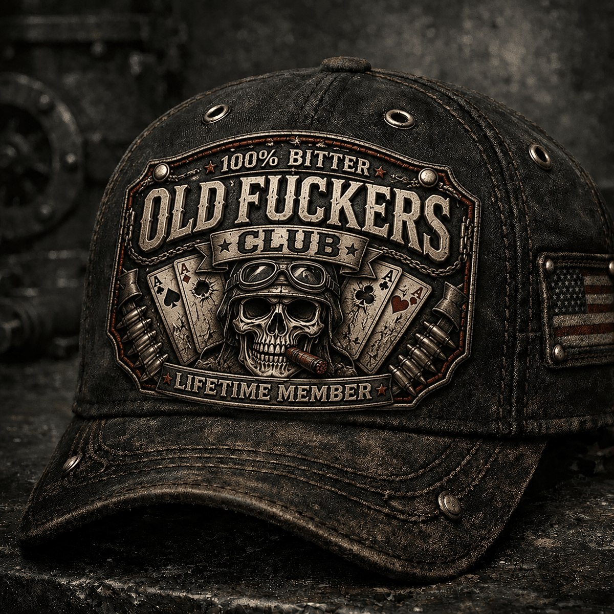 Old Guys Club Skull Printed Cap, Vintage Biker Graphic Hat, Lifetime Member Humor Baseball Cap, Retro Skull Gift for Men