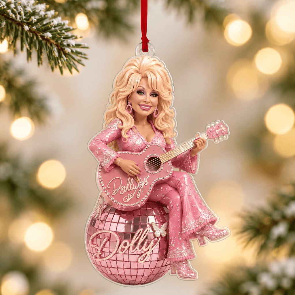 Dolly Parton Pink Disco Ball Acrylic Christmas Ornament