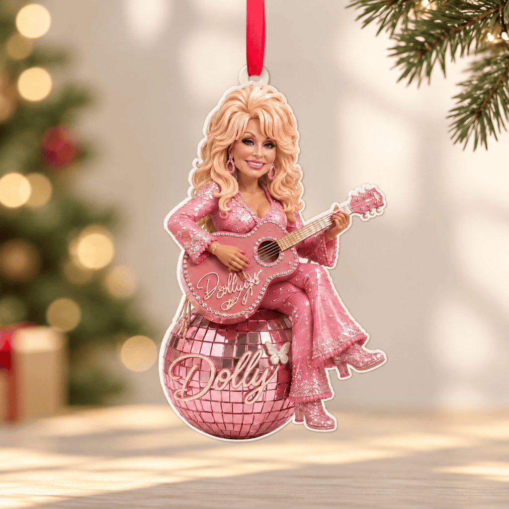 Dolly Parton Pink Disco Ball Acrylic Christmas Ornament