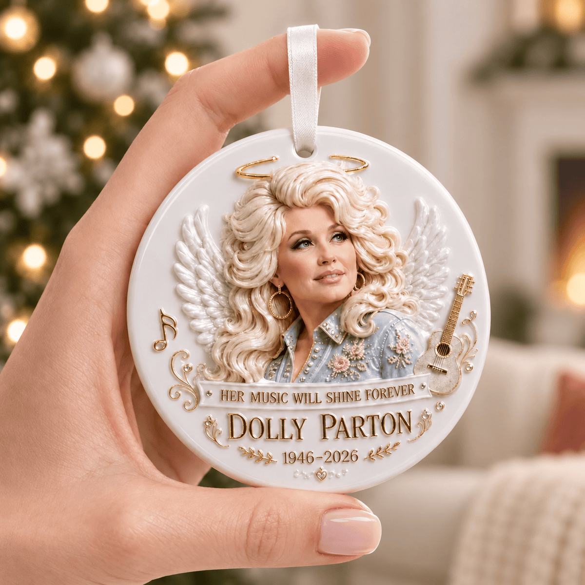 Dolly Parton Angel Ceramic Memorial Ornament, Fan Gift Keepsake Collectible