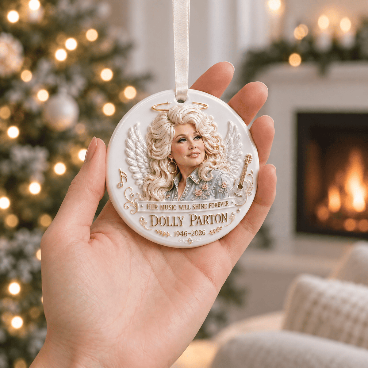 Dolly Parton Angel Ceramic Memorial Ornament, Fan Gift Keepsake Collectible