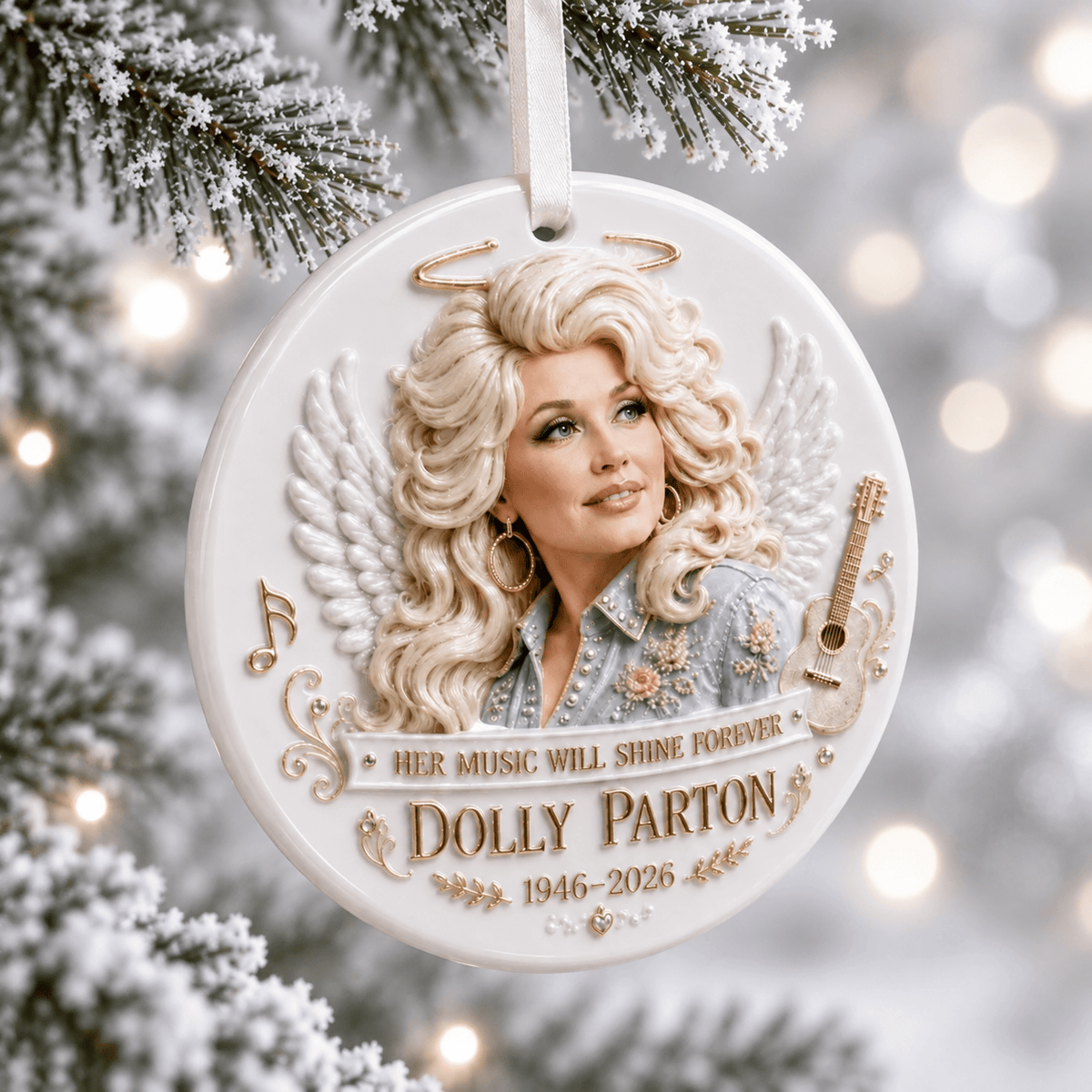 Dolly Parton Angel Ceramic Memorial Ornament, Fan Gift Keepsake Collectible