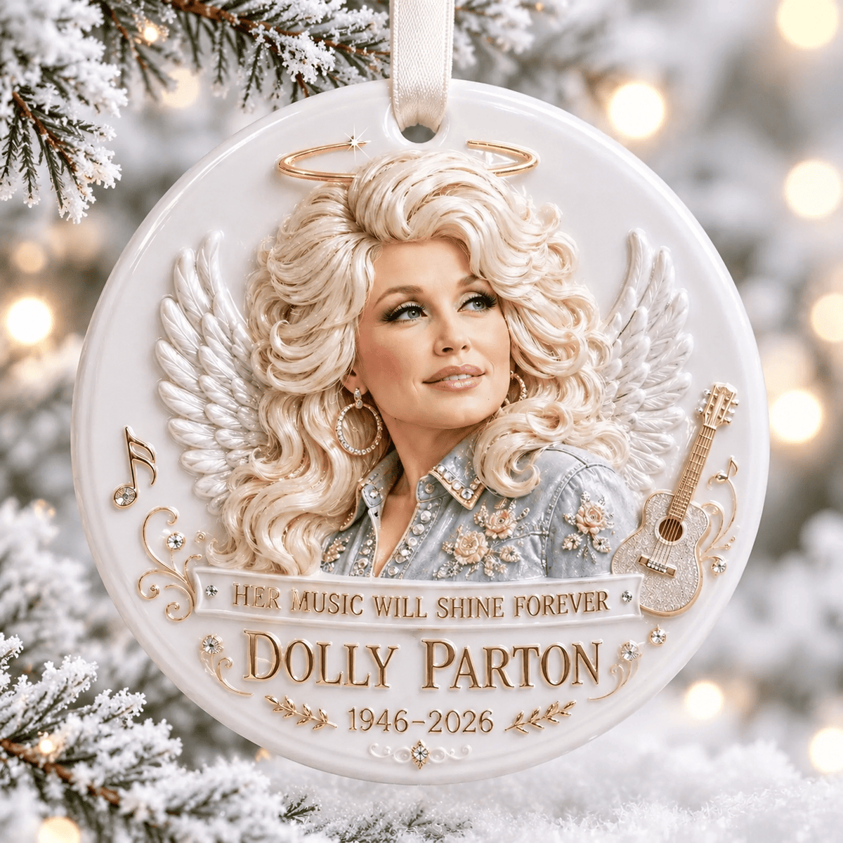 Dolly Parton Angel Ceramic Memorial Ornament, Fan Gift Keepsake Collectible