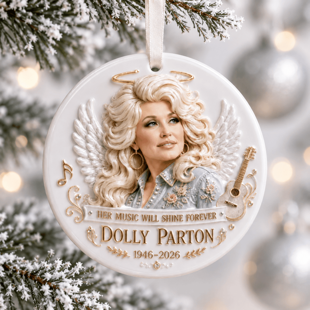 Dolly Parton Angel Ceramic Memorial Ornament, Fan Gift Keepsake Collectible