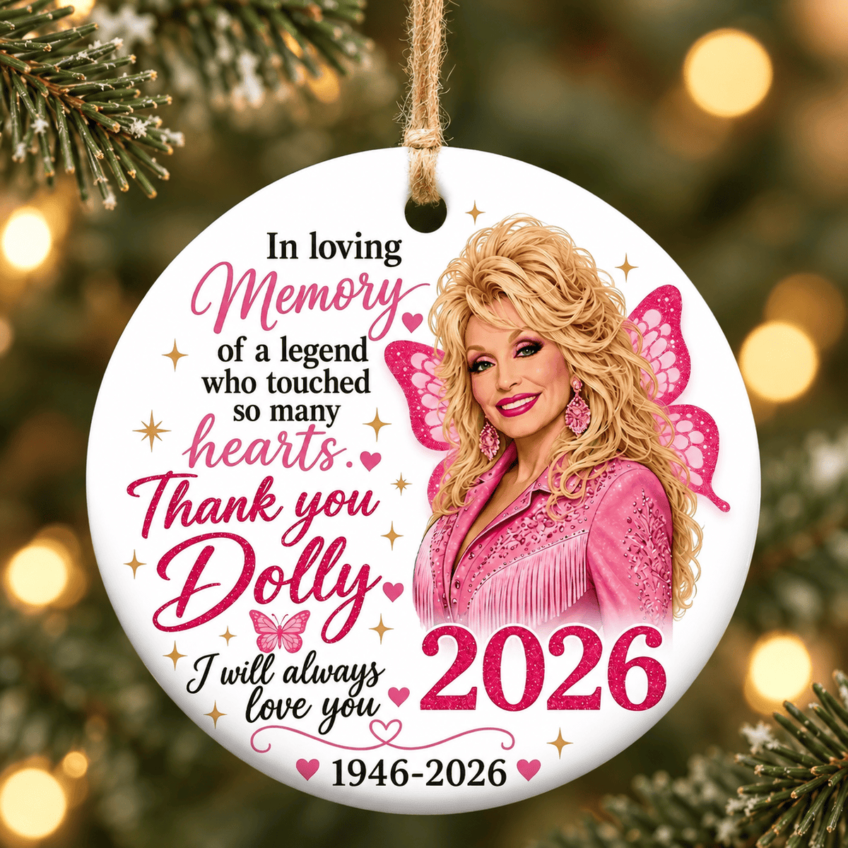 Dolly Parton Memorial Ornament, Dolly Tribute Country Music Legend Ornament