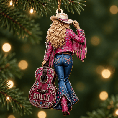 Dolly Parton Pink Guitar Acrylic Tree Ornament, Dolly Parton Fan Gift Keepsake