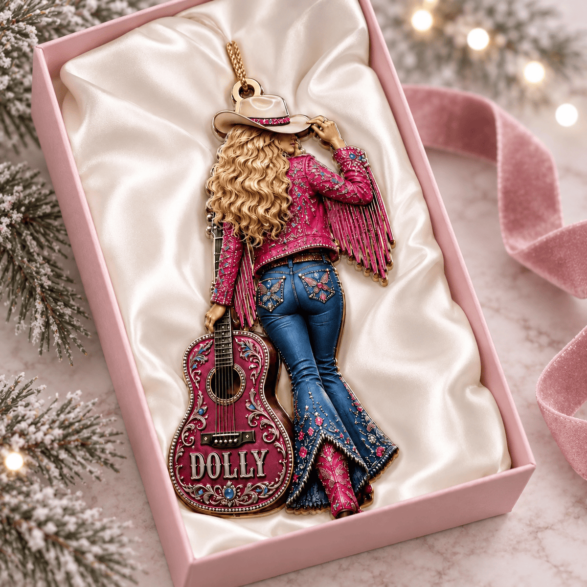 Dolly Parton Pink Guitar Acrylic Tree Ornament, Dolly Parton Fan Gift Keepsake