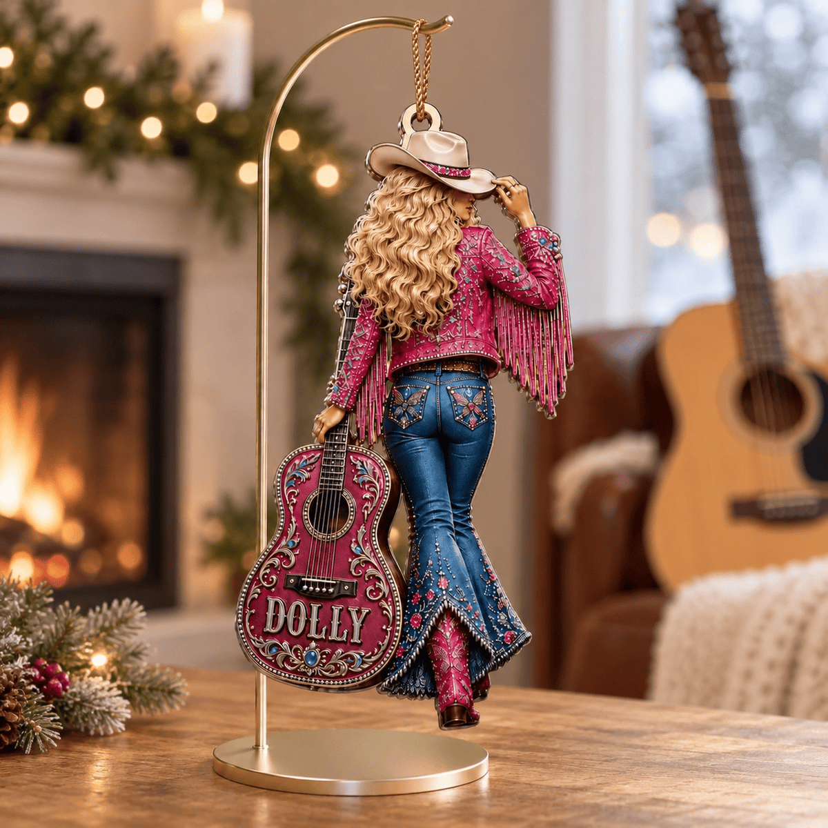 Dolly Parton Pink Guitar Acrylic Tree Ornament, Dolly Parton Fan Gift Keepsake