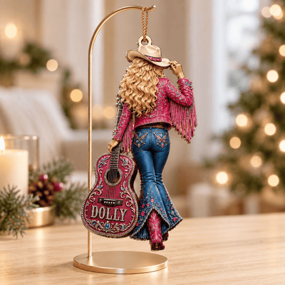 Dolly Parton Pink Guitar Acrylic Tree Ornament, Dolly Parton Fan Gift Keepsake