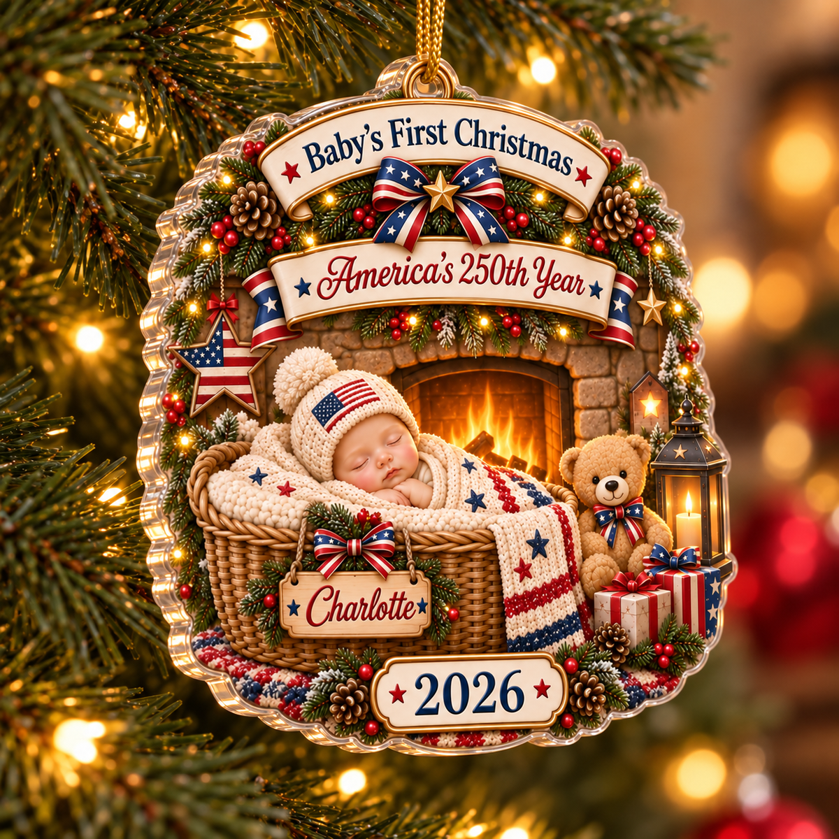 First Christmas America's 250th Year Acrylic Ornament, New Baby Ornament