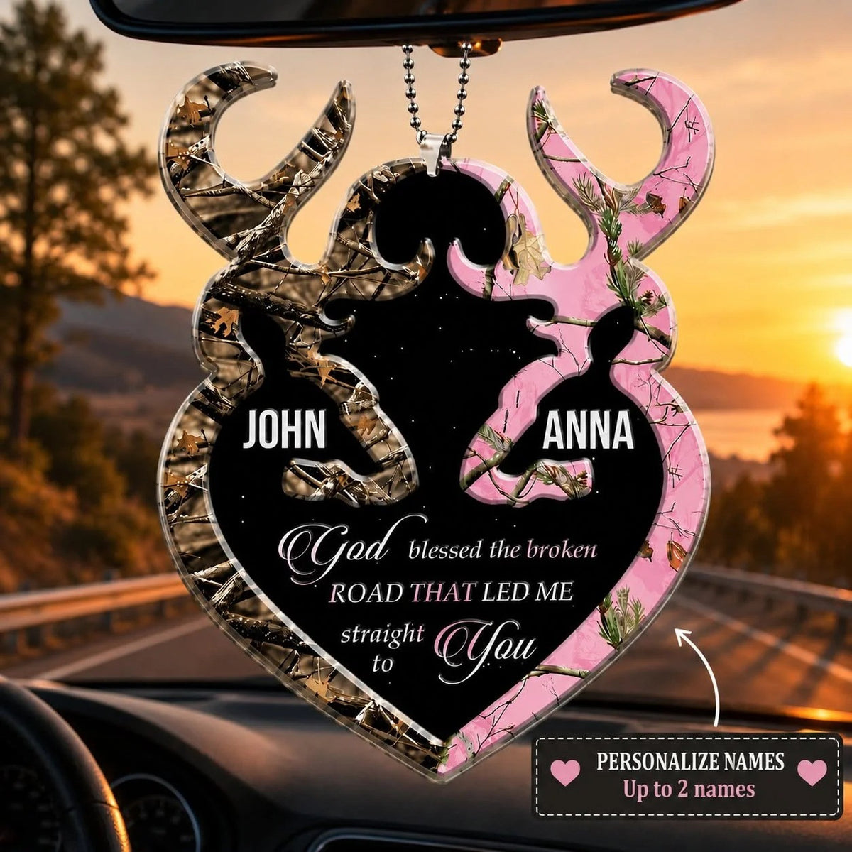 Personalized Buck And Doe Heart God Blessed Ornament, Couple Gifts