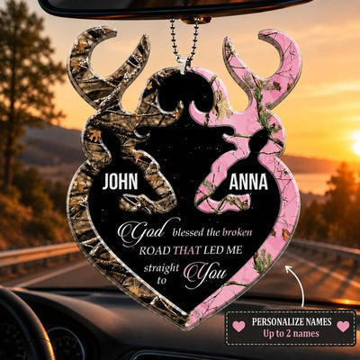 Personalized Buck And Doe Heart God Blessed Ornament, Couple Gifts