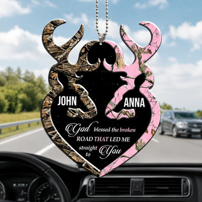 Personalized Buck And Doe Heart God Blessed Ornament, Couple Gifts