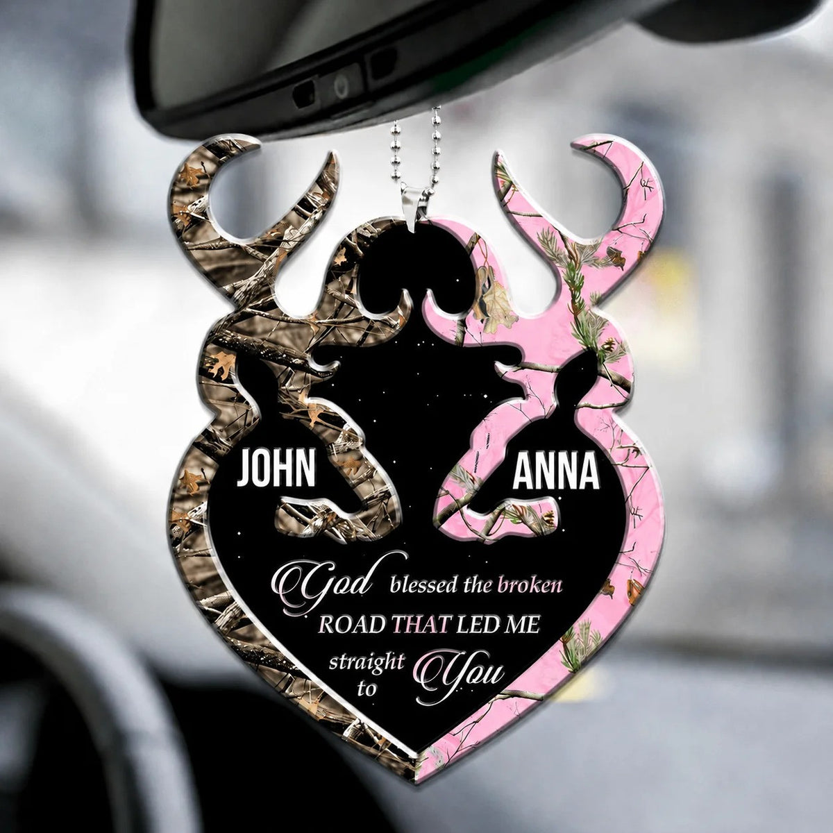 Personalized Buck And Doe Heart God Blessed Ornament, Couple Gifts