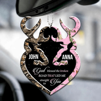 Personalized Buck And Doe Heart God Blessed Ornament, Couple Gifts