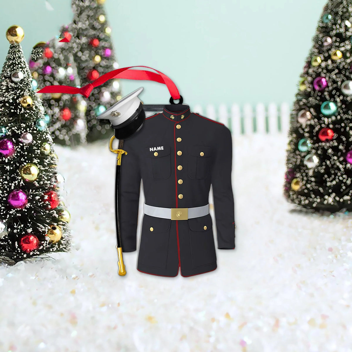 Personalized Marine Uniform 2D Flat Ornament, Christmas Gift For Military, Army Dad, Husband