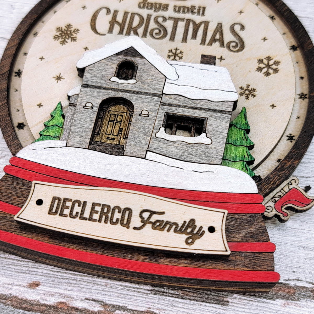 Countdown Christmas Snow House Wood Sign, Family Christmas Ornament, Christmas Decor