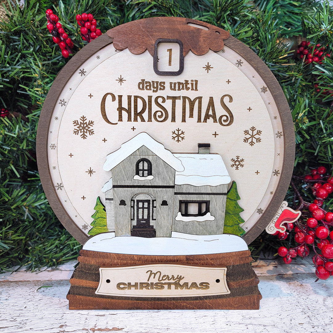 Countdown Christmas Snow House Wood Sign, Family Christmas Ornament, Christmas Decor