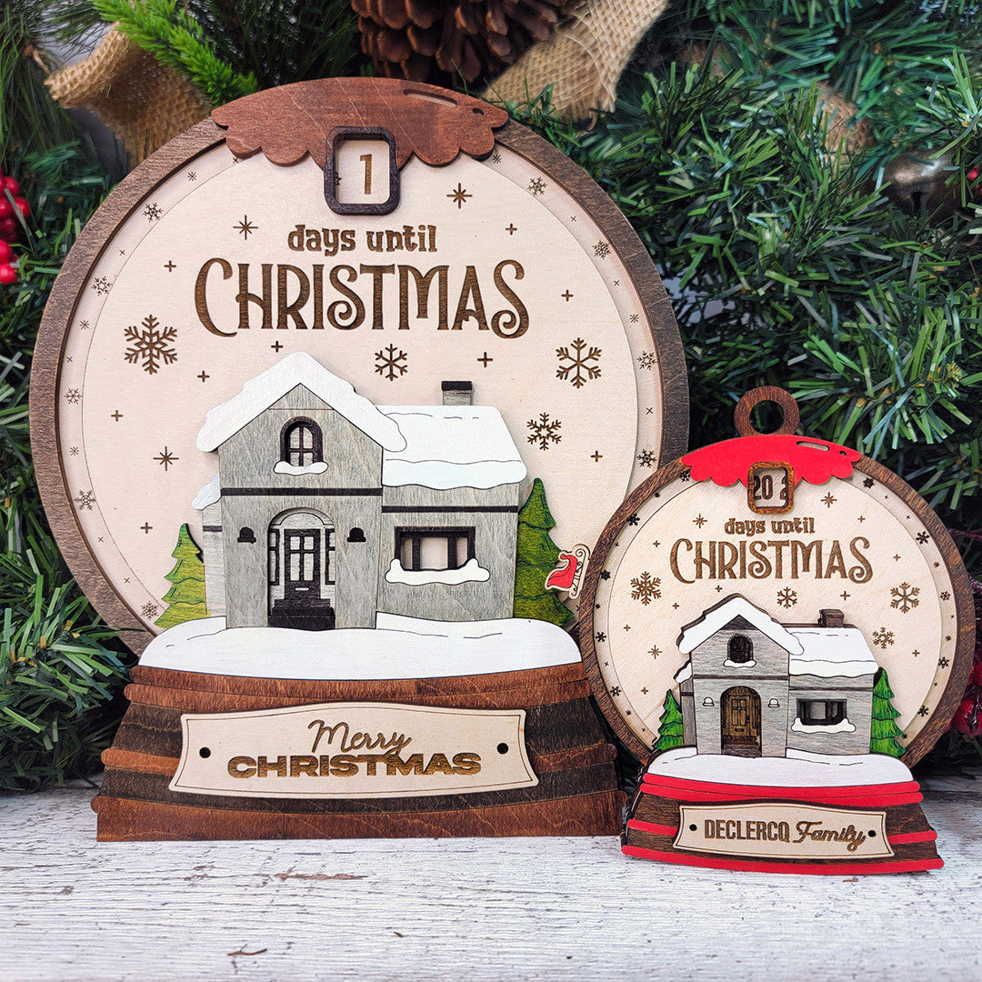 Countdown Christmas Snow House Wood Sign, Family Christmas Ornament, Christmas Decor