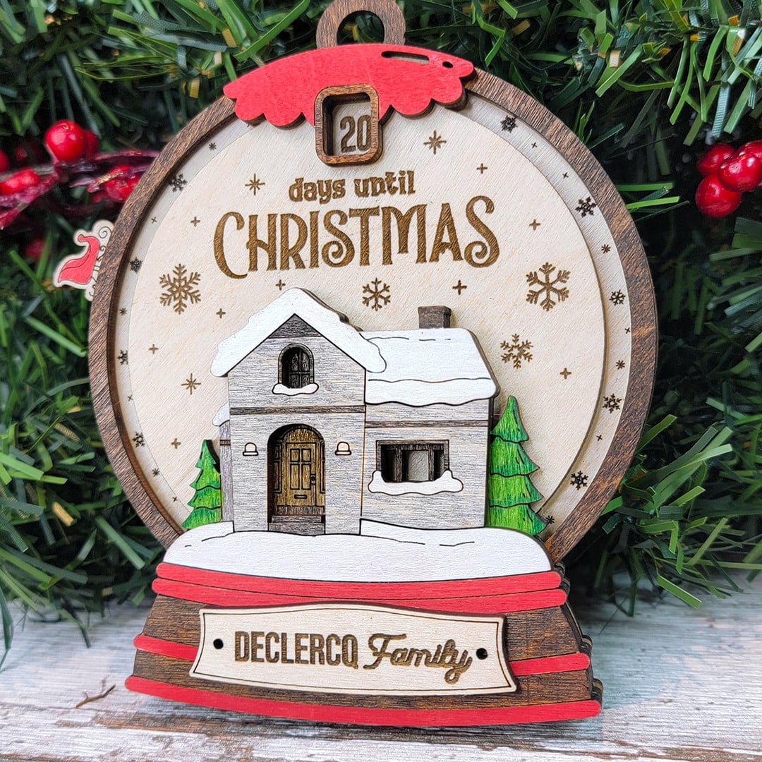 Countdown Christmas Snow House Wood Sign, Family Christmas Ornament, Christmas Decor