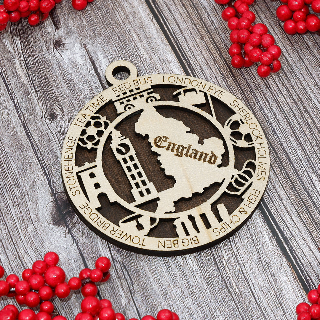 Discover England Wood Sign, Family Christmas Ornament, Christmas Decor