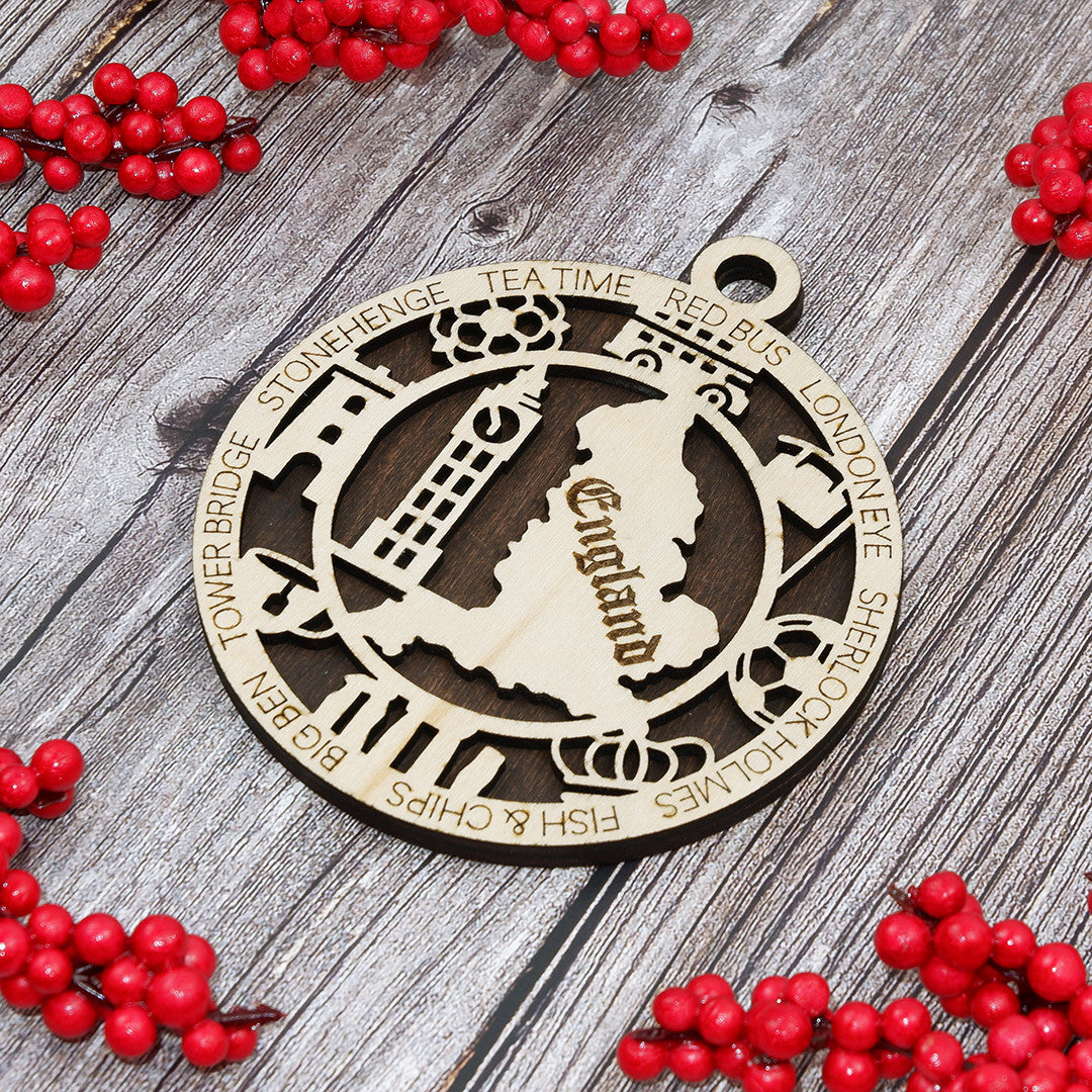 Discover England Wood Sign, Family Christmas Ornament, Christmas Decor