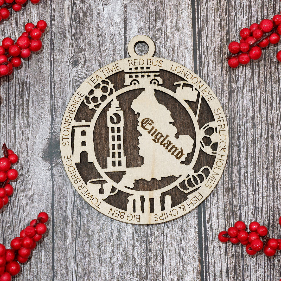 Discover England Wood Sign, Family Christmas Ornament, Christmas Decor