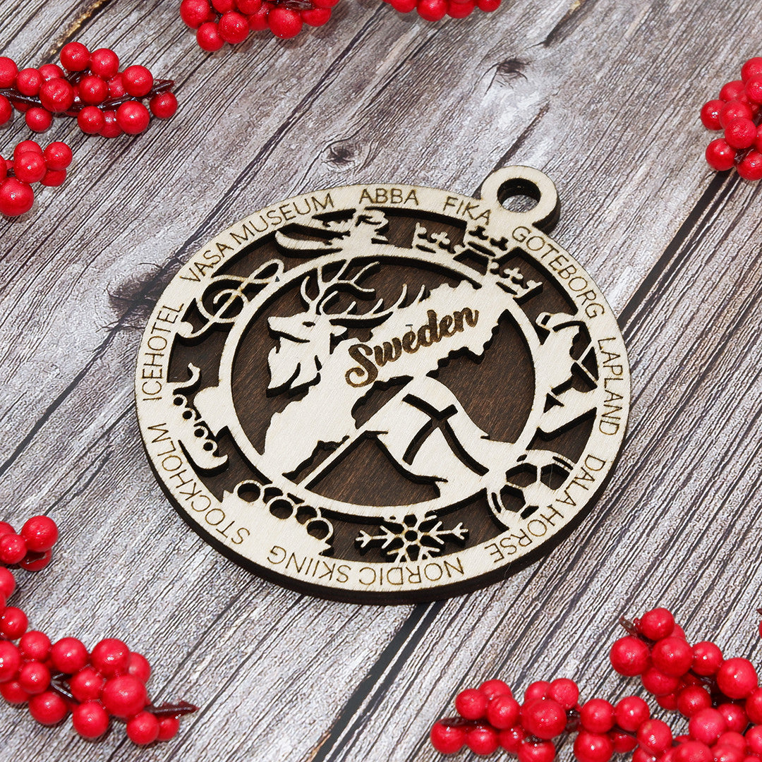 Discover Sweden Wood Sign, Family Christmas Ornament, Christmas Decor