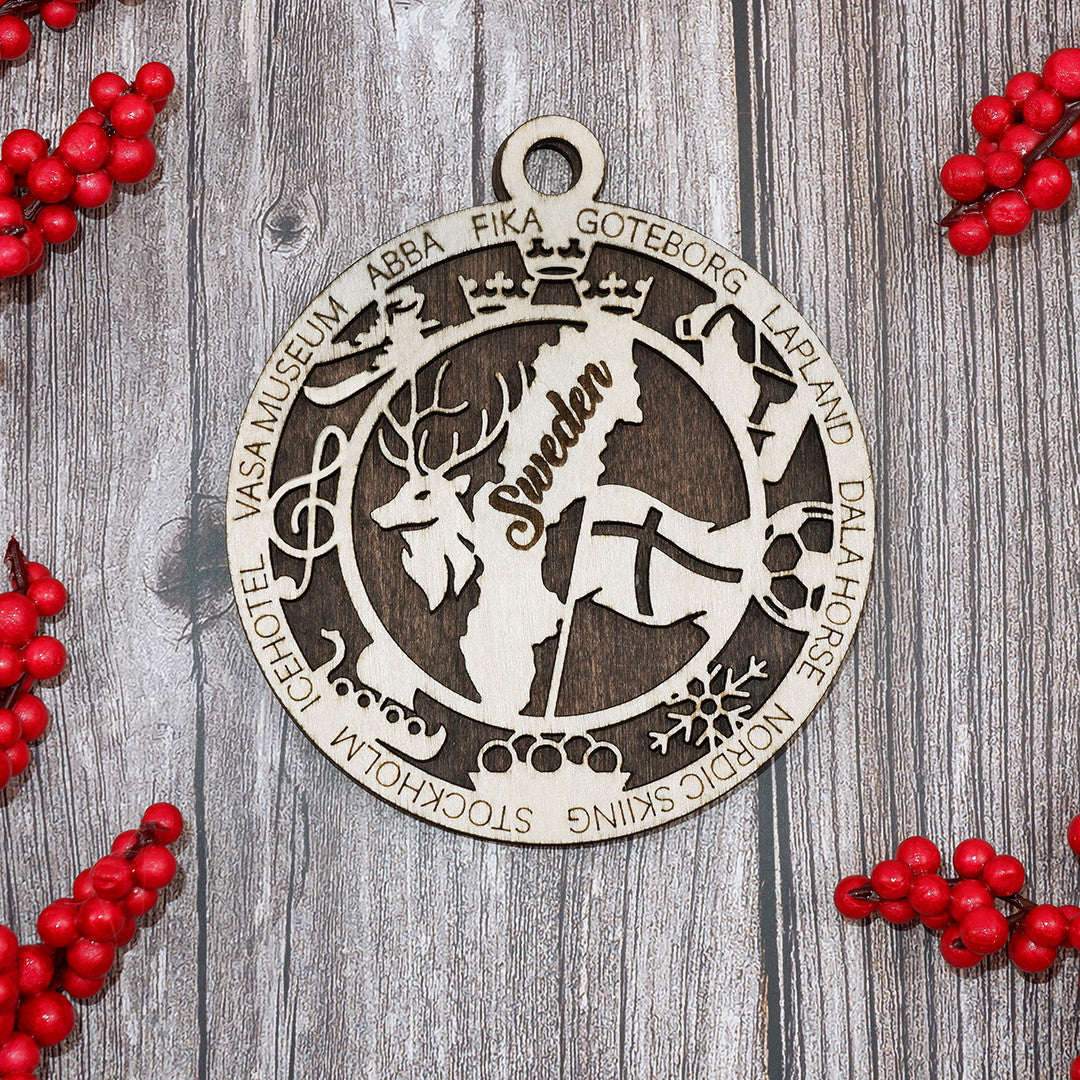 Discover Sweden Wood Sign, Family Christmas Ornament, Christmas Decor