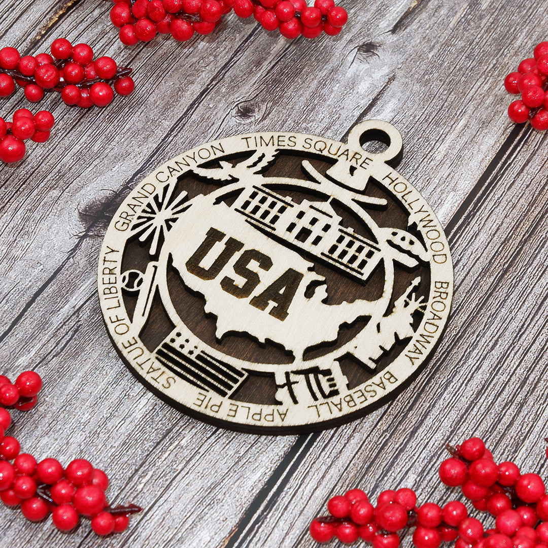 Discover USA Wood Sign, Family Christmas Ornament, Christmas Decor