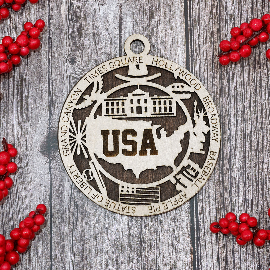 Discover USA Wood Sign, Family Christmas Ornament, Christmas Decor