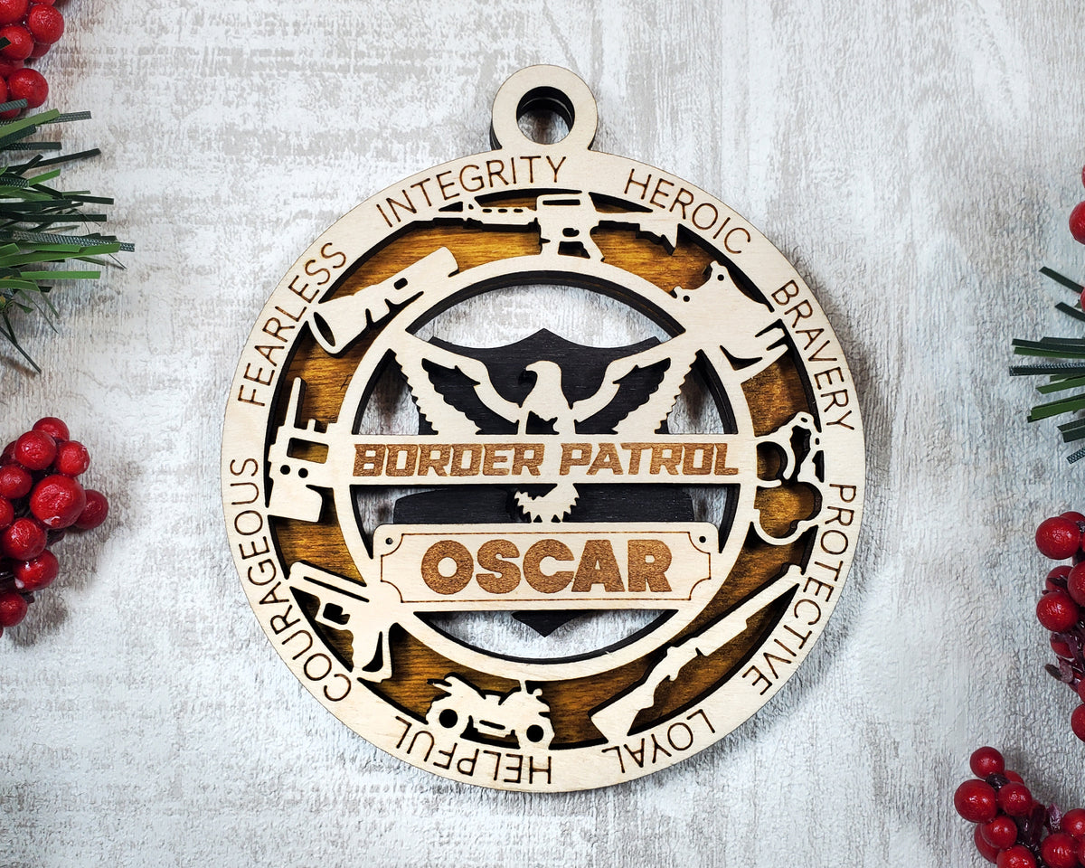 Border Patrol Protective Wood Sign, Wooden Christmas Ornament, Christmas Decor