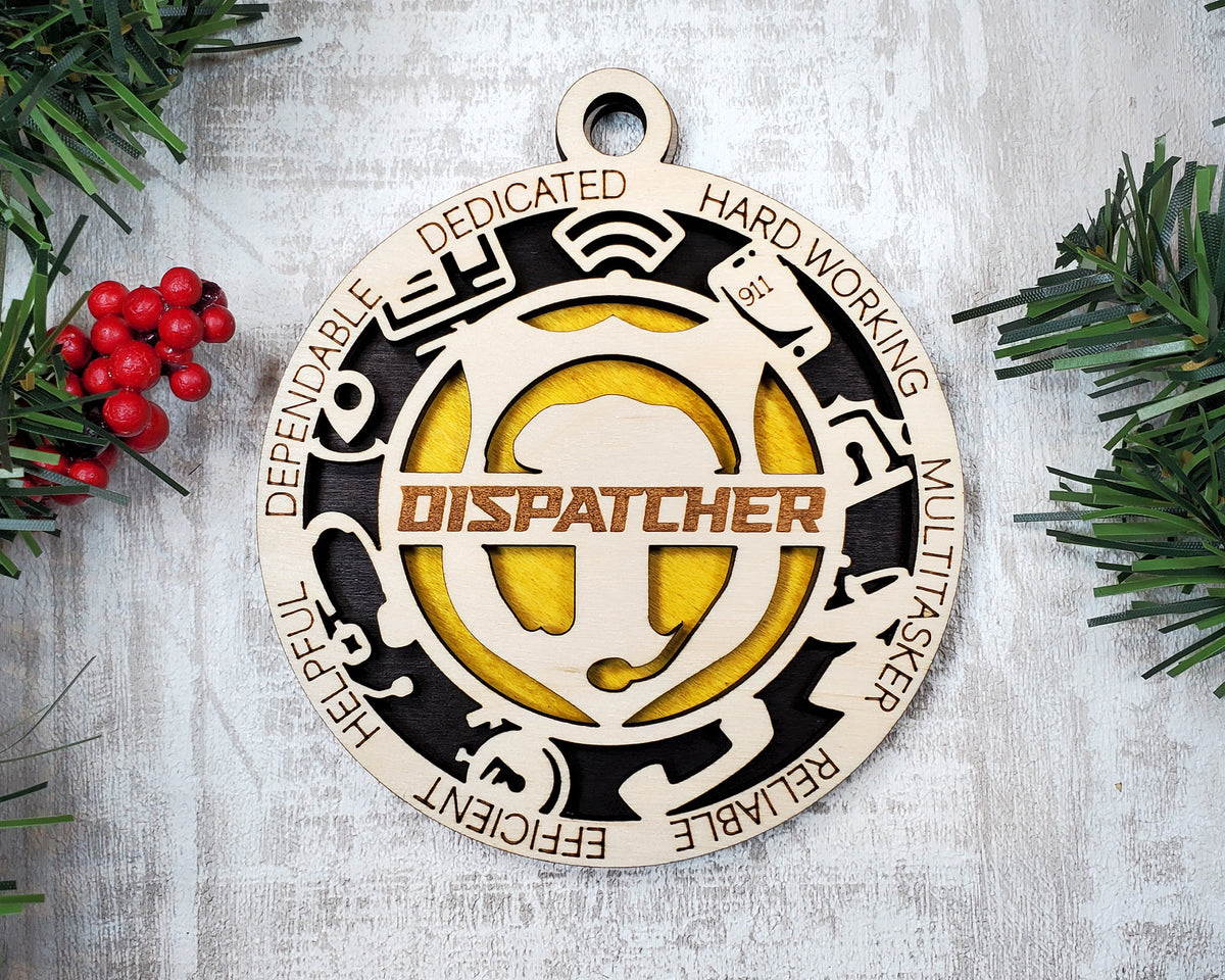 Dispatcher Wood Sign, Wooden Christmas Ornament, Christmas Decor