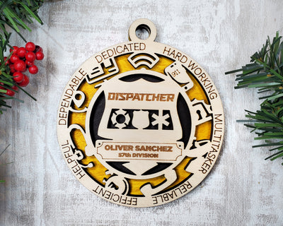 Dispatcher Wood Sign, Wooden Christmas Ornament, Christmas Decor
