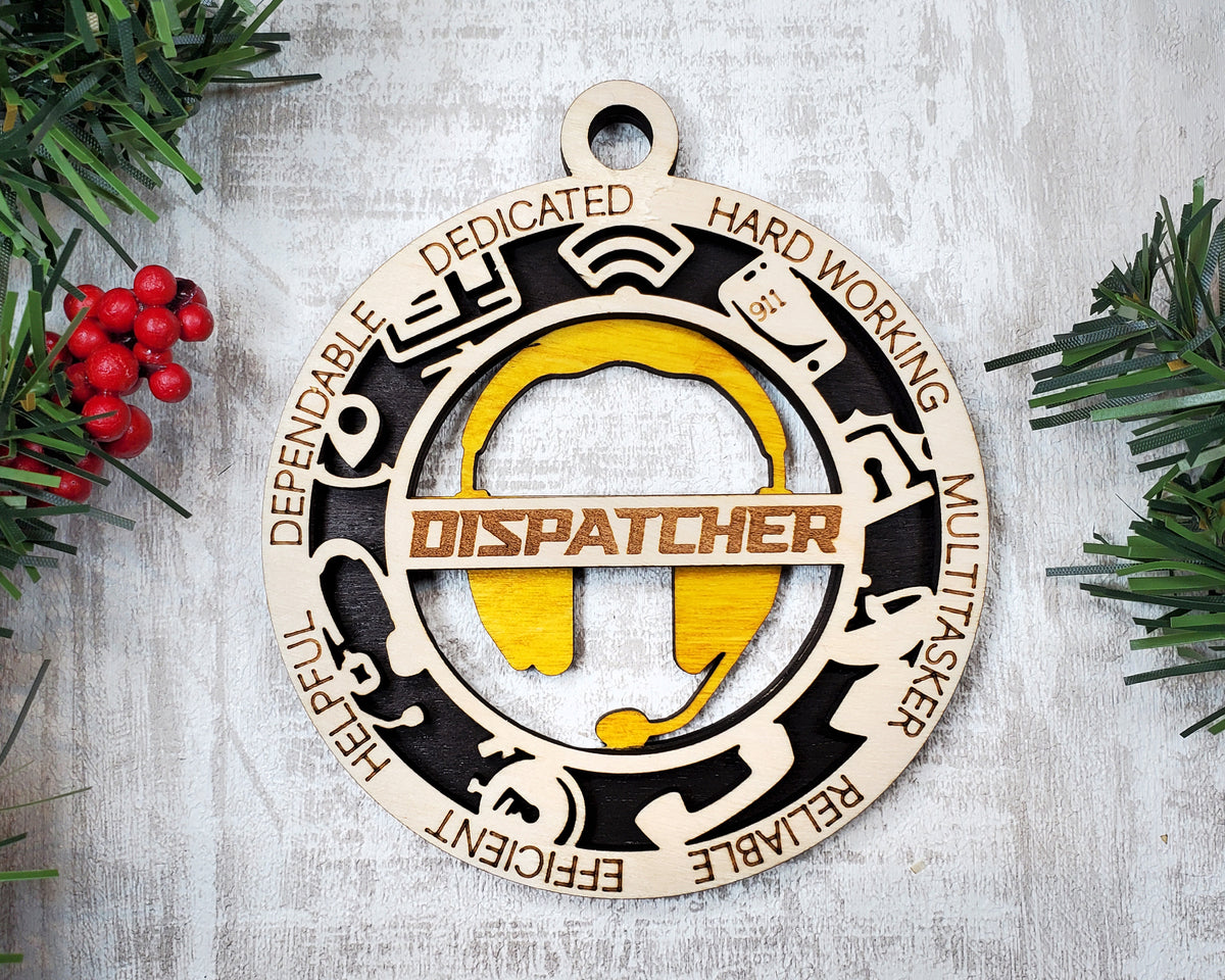 Dispatcher Wood Sign, Wooden Christmas Ornament, Christmas Decor