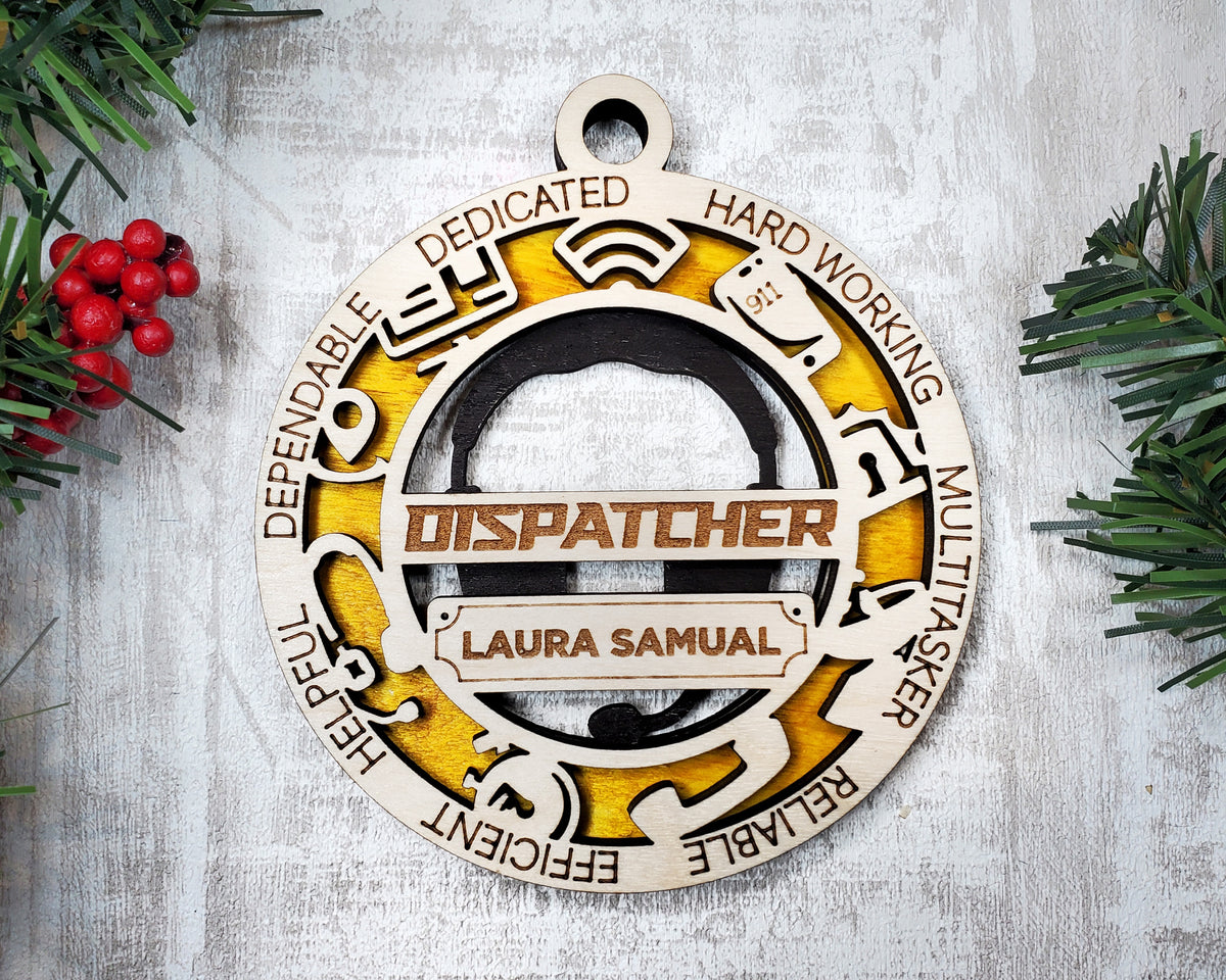 Dispatcher Wood Sign, Wooden Christmas Ornament, Christmas Decor