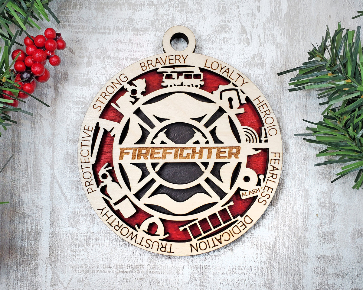 Firefighter Wood Sign, Wooden Christmas Ornament, Christmas Decor