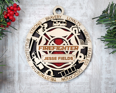 Firefighter Wood Sign, Wooden Christmas Ornament, Christmas Decor