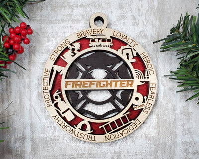 Firefighter Wood Sign, Wooden Christmas Ornament, Christmas Decor