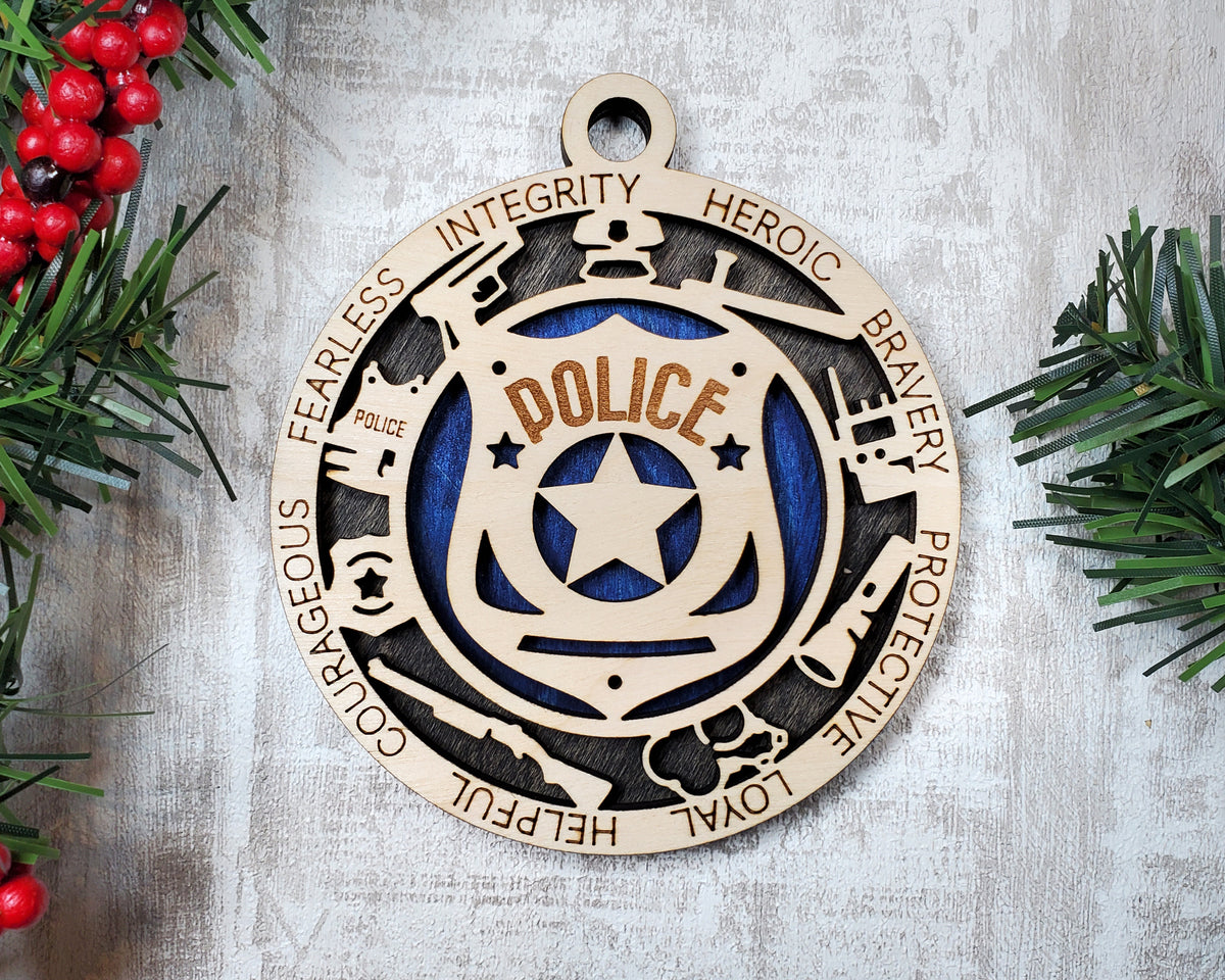 Police Wood Sign, Wooden Christmas Ornament, Christmas Decor