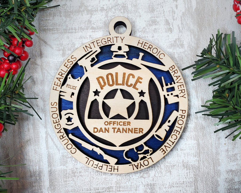 Police Wood Sign, Wooden Christmas Ornament, Christmas Decor