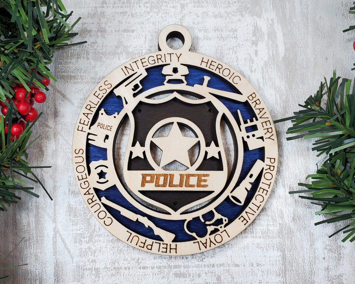 Police Wood Sign, Wooden Christmas Ornament, Christmas Decor