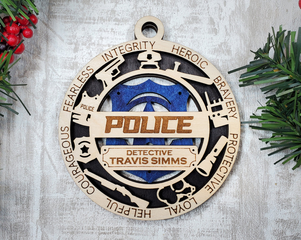 Police Wood Sign, Wooden Christmas Ornament, Christmas Decor