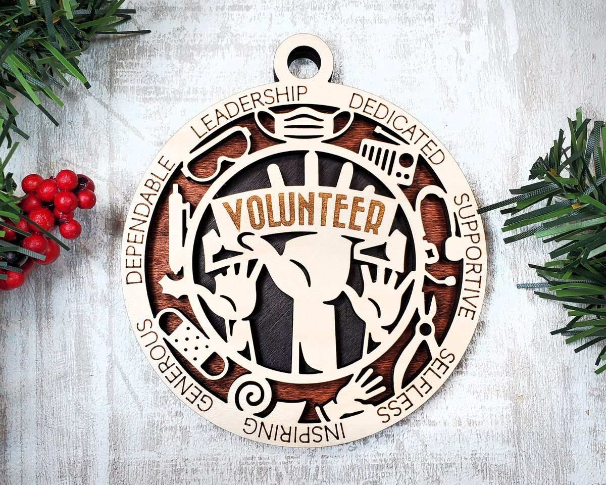 Volunteer Wood Sign, Wooden Christmas Ornament, Christmas Decor