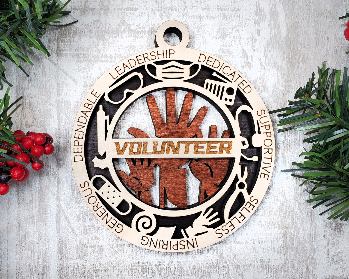 Volunteer Wood Sign, Wooden Christmas Ornament, Christmas Decor