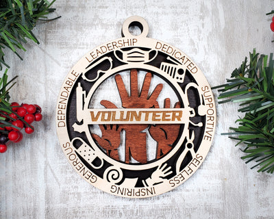 Volunteer Wood Sign, Wooden Christmas Ornament, Christmas Decor