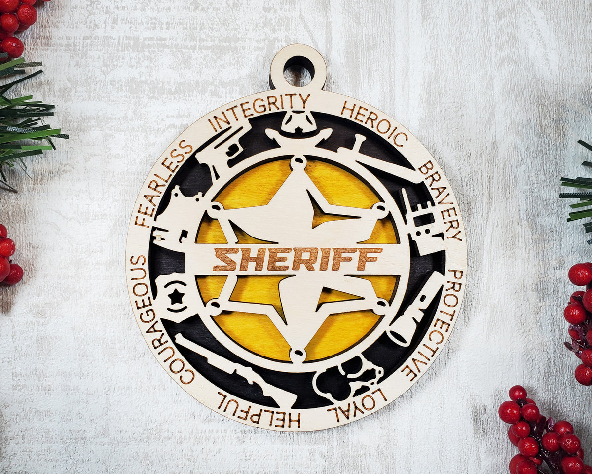 Sheriff & Deputy Wood Sign, Wooden Christmas Ornament, Christmas Decor