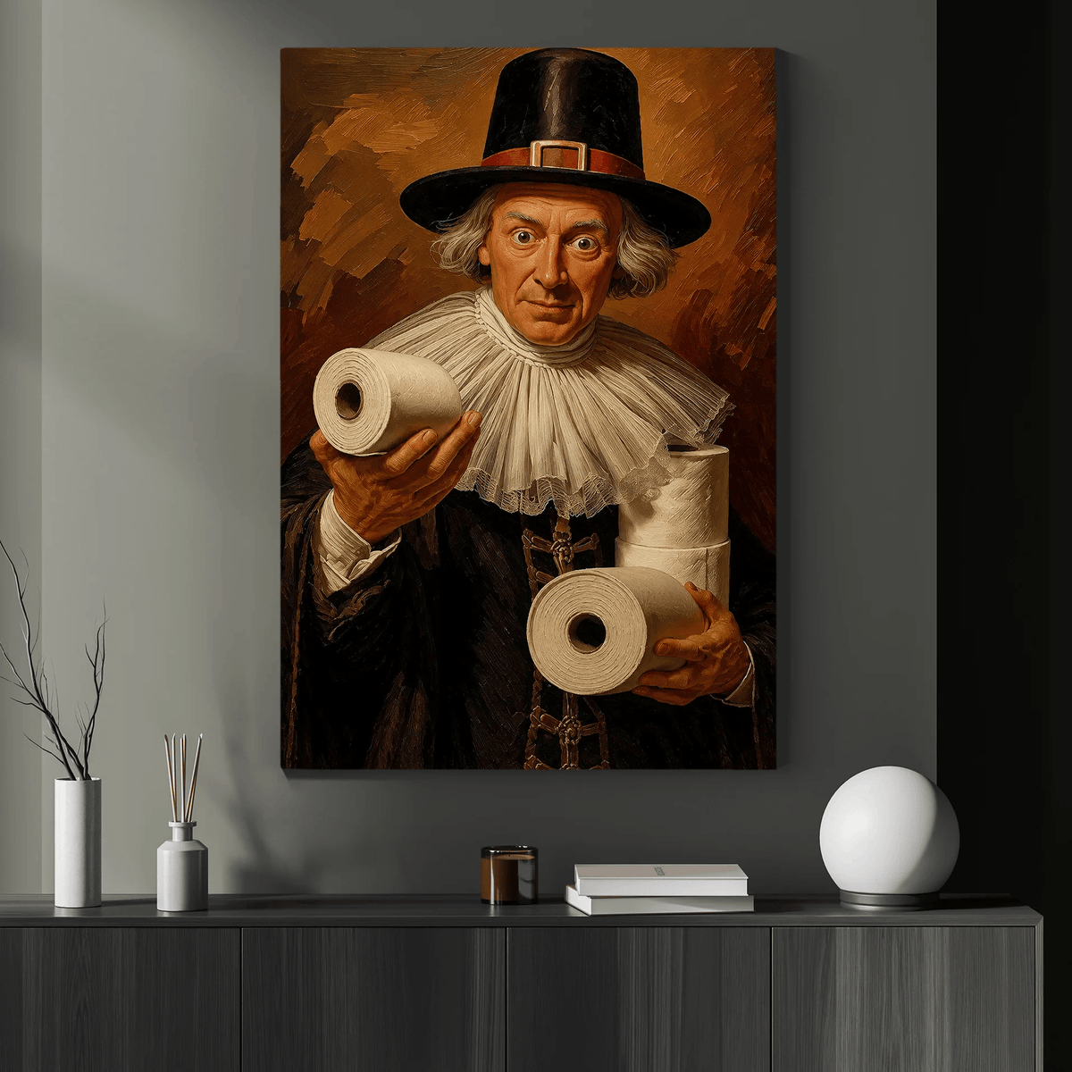 Funny Thanksgiving Toilet Canvas Painting Wall Art Decor, Gift For Pilgrim Lover